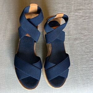 Women’s Navy Espadrille Wedge Sandals - Elastic Cross Strap